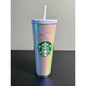 Starbucks 2020‎ Holiday White Iridescent Sequin Tumbler Venti 24oz Cold Cup
